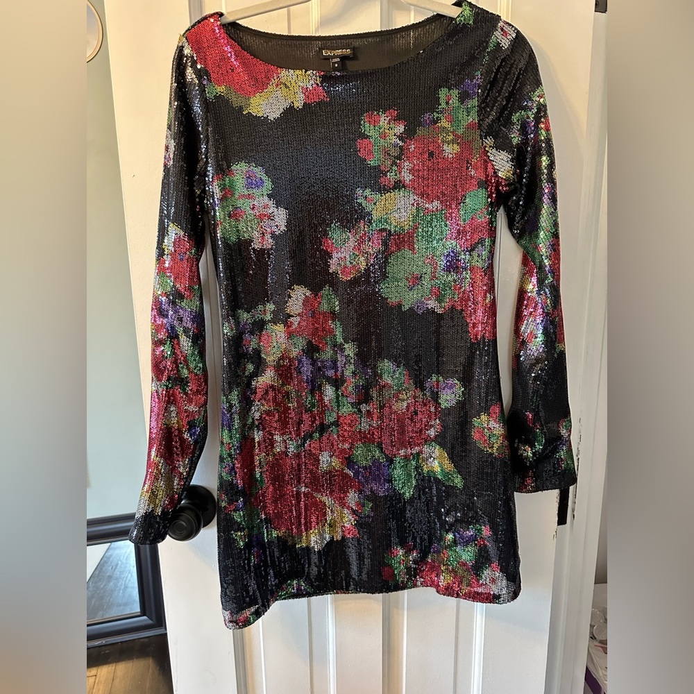 Express long sleeve sequin mini dress